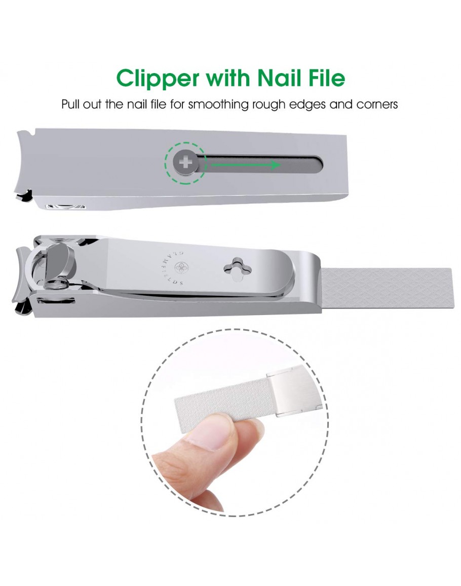 GLAMFIELDS Nail Clippers with No Splash Storage Box, Large Fingernail  Toenail Clipper Detachable Easy Clean Nail Cutter Trimmer with Nail Files  for